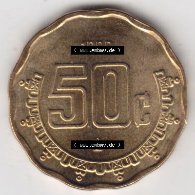 Münzen Mexiko / Mexico 1992-2009, 50 Centavos 1999. Hier befindet sich die Vorderseite einer Umlaufmünze aus Mexiko / Mexico als Digitales Bild im online Katalog zum katalogisieren... Sammlung