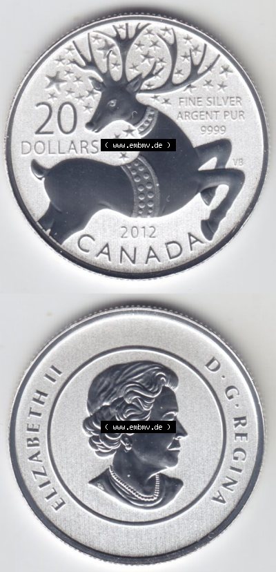 Kanada / Canada Silbermünze 2012, 20 Dollar Magische Rentier. Hier befindet sich die Vorderseite und Rückseite einer 20 Dollar... Sammlung