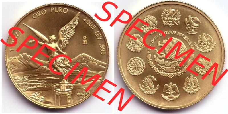 Münzen Mexiko / Mexico 1982-heute, 1 Onza - Unze Libertad Goldmünze 2005. Hier befindet sich eine Goldmünze aus Mexiko / Mexico als horizontales Bild der Vorderseite... Sammlung