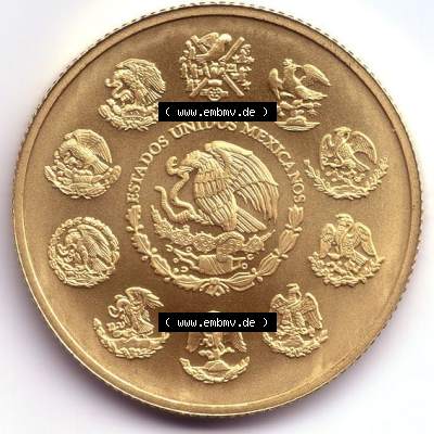 Münzen Mexiko / Mexico 1982-heute, 1 Onza - Unze Libertad Goldmünze 2005. Hier befindet sich die Rückseite einer Goldmünze aus Mexiko / Mexico als Digitales Bild... Sammlung