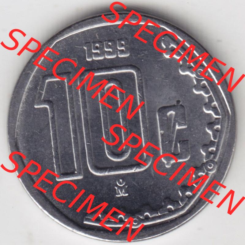 Münzen Mexiko / Mexico 1992-2009, 10 Centavos 1999. Hier befindet sich die Vorderseite einer Umlaufmünze aus Mexiko / Mexico als Digitales Bild im online Katalog zum katalogisieren... Sammlung