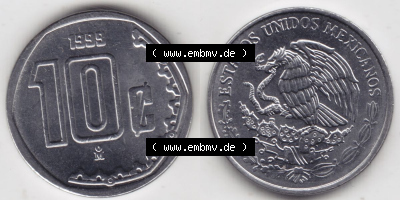 Münzen Mexiko / Mexico 1992-2009, 10 Centavos 1999. Hier befindet sich die einer Umlaufmünze aus Mexiko / Mexico als horizontales... Sammlung