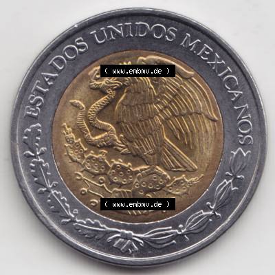Münzen Mexiko / Mexico 1996-heute, 1 Peso 2000. Hier befindet sich die Rückseite einer Umlaufmünze aus Mexiko / Mexico als Digitales Bild im online Katalog zum katalogisieren... Sammlung