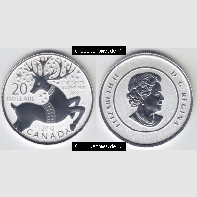 Kanada / Canada Silbermünze 2012, 20 Dollar Magische Rentier. Hier befindet sich die Vorderseite und Rückseite einer 20 Dollar Silbermünze aus Kanada als Digitales Bild... Sammlung
