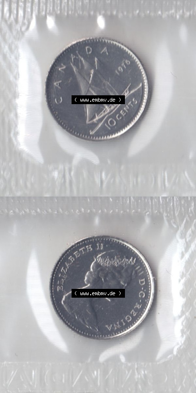 Kanada / Canada Umlaufmünze 1969-1978, 10 Cents 1976. Hier befindet sich die Vertikale Ansicht einer Umlaufmünze 1976 aus Kanada... Sammlung
