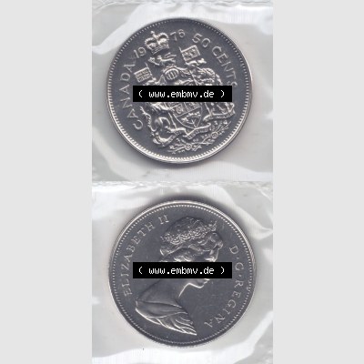 Kanada / Canada Umlaufmünze 1968-1976, 50 Cent 1976. Hier befindet sich die Vertikale Ansicht einer Umlaufmünze 1976 aus Kanada als Digitales Bild im online Katalog zum katalogisieren... Sammlung