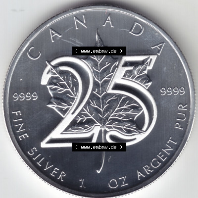 Kanada / Canada Silbermünze 2013, 5 Dollar 25 Jahre Silber Maple Leaf 9999er Silber weltweit berühmte Anlagemünze. Hier befindet... Sammlung