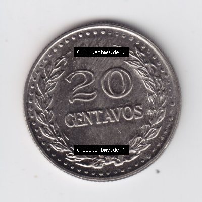 Kolumbien Umlaufmünzen 1974, 20 Centavos. Hier befindet sich die Vorderseite einer Umlaufmünze aus Kolumbien als Digitales Bild im online Katalog zum katalogisieren und kategorisieren... Sammlung