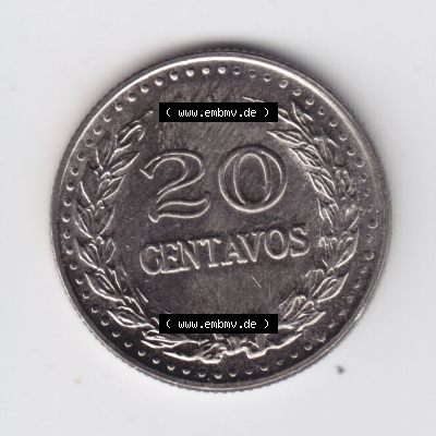 Kolumbien Umlaufmünzen 1974, 20 Centavos. Hier befindet sich die Vorderseite einer Umlaufmünze aus Kolumbien als Digitales Bild... Sammlung