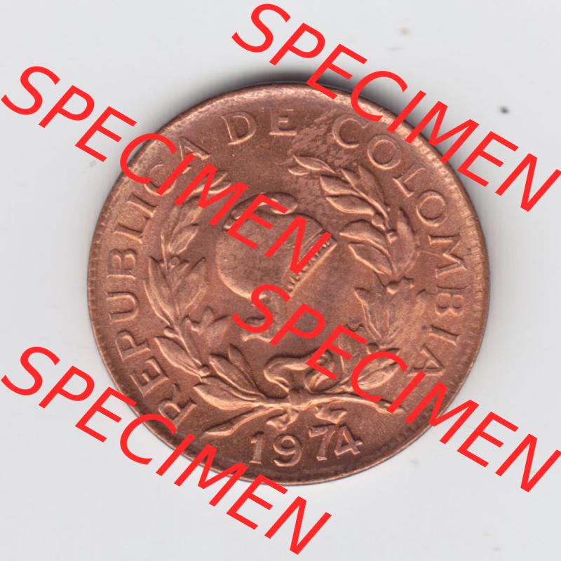 Kolumbien Umlaufmünzen 1974, 5 V Centavos. Hier befindet sich die Rückseite einer Umlaufmünze aus Kolumbien als Digitales Bild im online Katalog zum katalogisieren und kategorisieren... Sammlung