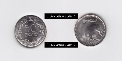 Kolumbien Umlaufmünzen 2012, 50 Pesos. Hier befindet sich die Vorderseite und Rückseite einer Umlaufmünze aus Kolumbien als... Sammlung