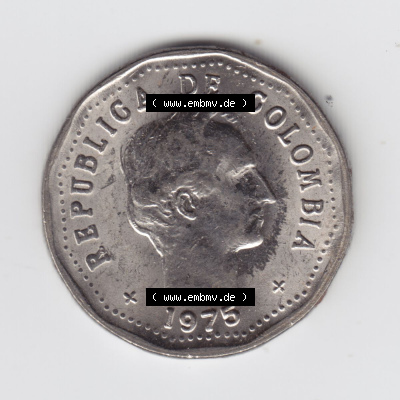 Kolumbien Umlaufmünzen 1975, 50 Centavos. Hier befindet sich die Rückseite einer Umlaufmünze aus Kolumbien als Digitales Bild... Sammlung