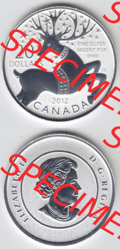 Kanada / Canada Silbermünze 2012, 20 Dollar Magische Rentier. Hier befindet sich die Vorderseite und Rückseite einer 20 Dollar Silbermünze der aus Kanada als Digitales Bild... Sammlung