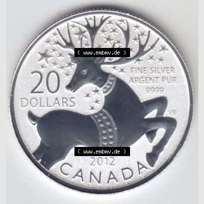 Kanada / Canada Silbermünze 2012, 20 Dollar Magische Rentier. Hier befindet sich die Vorderseite einer 20 Dollar Silbermünze aus Kanada als Digitales Bild im online Katalog zum... Sammlung