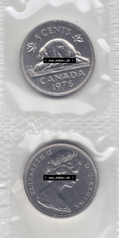 Kanada / Canada Umlaufmünze 1965-1978, 5 Cent 1976. Hier befindet sich die Vertikale Ansicht einer Umlaufmünze 1976 aus Kanada... Sammlung