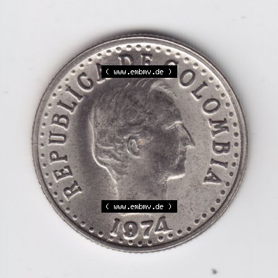 Kolumbien Umlaufmünzen 1974, 20 Centavos. Hier befindet sich die Rückseite einer Umlaufmünze aus Kolumbien als Digitales Bild im online Katalog zum katalogisieren und kategorisieren... Sammlung
