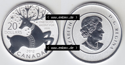 Kanada / Canada Silbermünze 2012, 20 Dollar Magische Rentier. Hier befindet sich die Vorderseite und Rückseite einer 20 Dollar... Sammlung