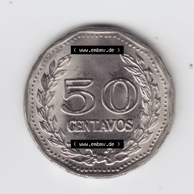 Kolumbien Umlaufmünzen 1975, 50 Centavos. Hier befindet sich die Vorderseite einer Umlaufmünze aus Kolumbien als Digitales Bild im online Katalog zum katalogisieren und kategorisieren... Sammlung