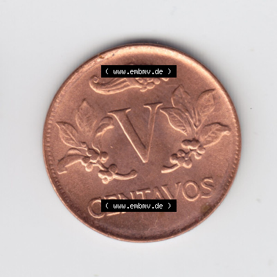 Kolumbien Umlaufmünzen 1974, 5 V Centavos. Hier befindet sich die Vorderseite einer Umlaufmünze aus Kolumbien als Digitales... Sammlung