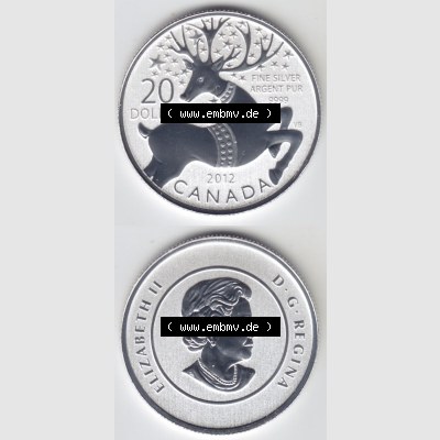 Kanada / Canada Silbermünze 2012, 20 Dollar Magische Rentier. Hier befindet sich die Vorderseite und Rückseite einer 20 Dollar Silbermünze der aus Kanada als Digitales Bild... Sammlung