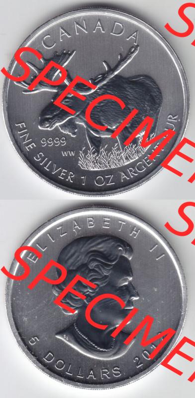 Kanada / Canada Silbermünze 2012-2012, 5 Dollars Wildlife Elch. Hier befindet sich die Vorderseite und Rückseite einer Silbermünze der kanadischen Wildlife-Serie aus Kanada... Sammlung