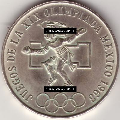Münzen Mexiko / Mexico 1968-1968, 25 Pesos Olympia, Silbermünze. Hier befindet sich die Vorderseite einer Silbermünze aus Mexiko / Mexico als Digitales Bild im... Sammlung