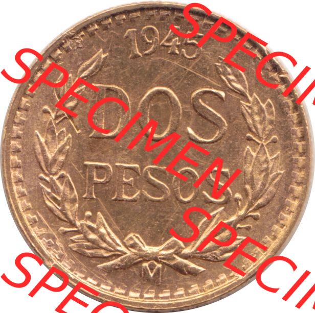 Münzen Mexiko / Mexico 1919-1948, Dos Pesos, 2 Pesos Goldmünze 1945. Hier befindet sich die Vorderseite einer Goldmünze aus Mexiko / Mexico als Digitales Bild... Sammlung