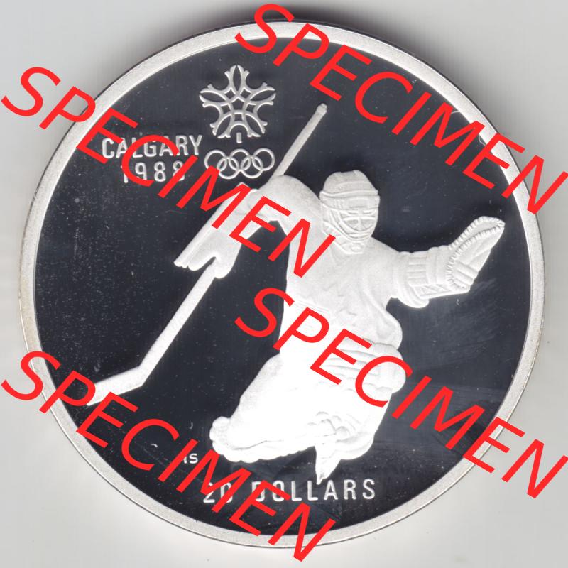 Kanada / Canada Silbermünze 1986, 20 Dollar Olympiade Calgary 1988, Eishockey. Hier befindet sich die Vorderseite einer 20 Dollar Silbermünze aus Kanada als Digitales Bild... Sammlung