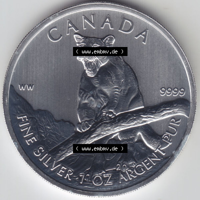 Kanada / Canada Silbermünze 2012-2012, 5 Dollars Puma Wildlife. Hier befindet sich die Vorderseite einer Silbermünze der Wildlife-Serie... Sammlung
