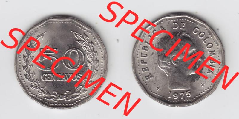 Kolumbien Umlaufmünzen 1975, 50 Centavos. Hier befindet sich die Vorderseite und Rückseite einer Umlaufmünze aus Kolumbien als Digitales Bild in horizontaler Ausrichtung im... Sammlung