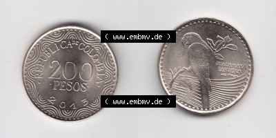 Kolumbien Umlaufmünzen 2013, 200 Pesos. Hier befindet sich die Vorderseite und Rückseite einer Umlaufmünze aus Kolumbien als... Sammlung