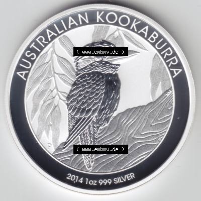 Münze Australien Kookaburra 1 Dollar 1-OZ Silver / 1 Unze Silber 2014 (1) Sammlung