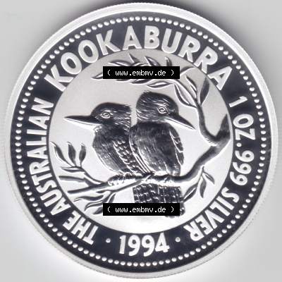 Münze Australien Kookaburra 1 Dollar 1-OZ Silver / 1 Unze Silber 1994 (1) Sammlung