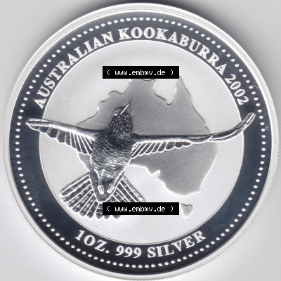 Münze Australien Kookaburra 1 Dollar 1-OZ Silver / 1 Unze Silber 2002 (1) Sammlung