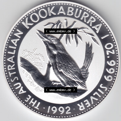 Münze Australien Kookaburra 1 Dollar 1-OZ 1992 (1) Sammlung
