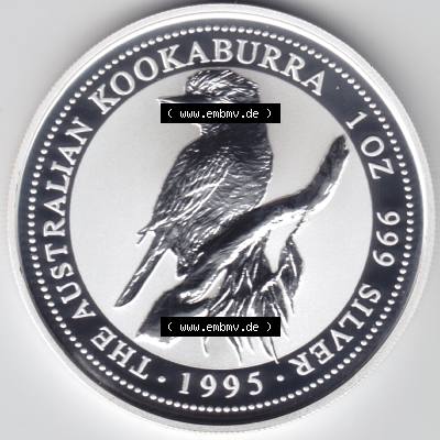 Münze Australien Kookaburra 1 Dollar 1-OZ Silver / 1 Unze Silber 1995 (1) Sammlung