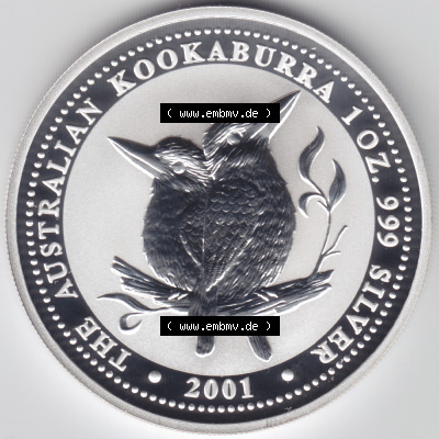 Münze Australien Kookaburra 1 Dollar 1-OZ Silver / 1 Unze Silber 2001 (1) Sammlung