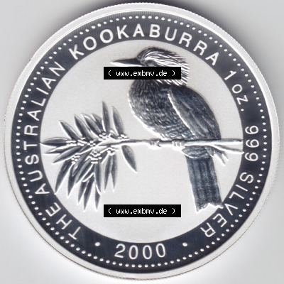 Münze Australien Kookaburra 1 Dollar 1-OZ Silver / 1 Unze Silber 2000 (1) Sammlung