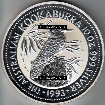 Münze Australien Kookaburra 10 Dollar 10-OZ Silver / 10 Unzen Silber 1993 (1) Sammlung