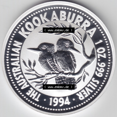 Münze Australien Kookaburra 1 Dollar 1-OZ Silver / 1 Unze Silber 1994 (1) Sammlung