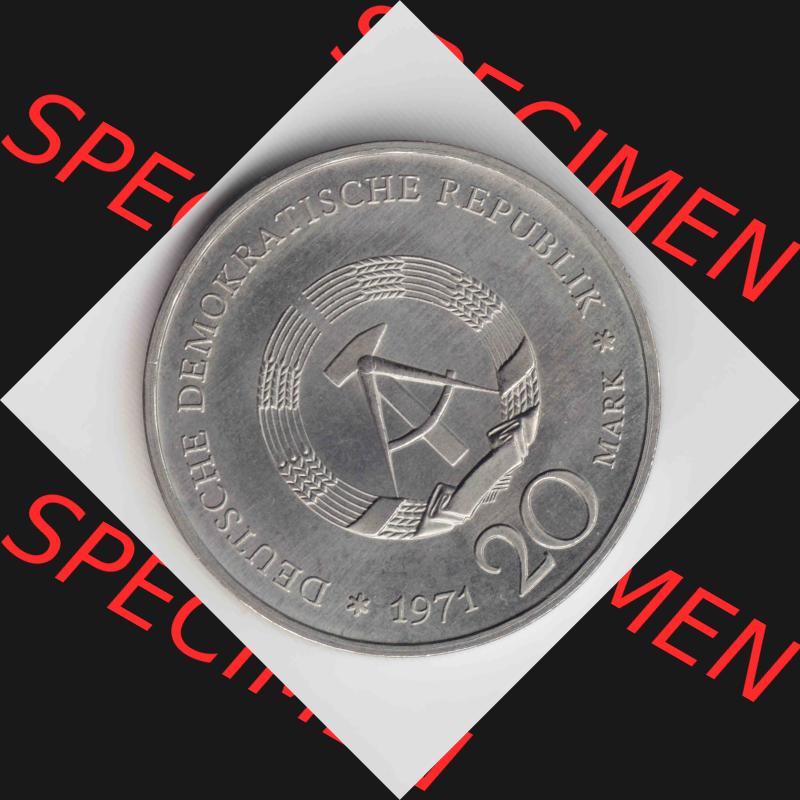 1971, 20 Mark Heinrich Mann 1871-1950, Münzen-Rückseite mit DDR-Wappen auf einen Digitalen Bild, der Münze aus Deutschland der DDR, der Deutschen Demokratischen Republik,... Sammlung