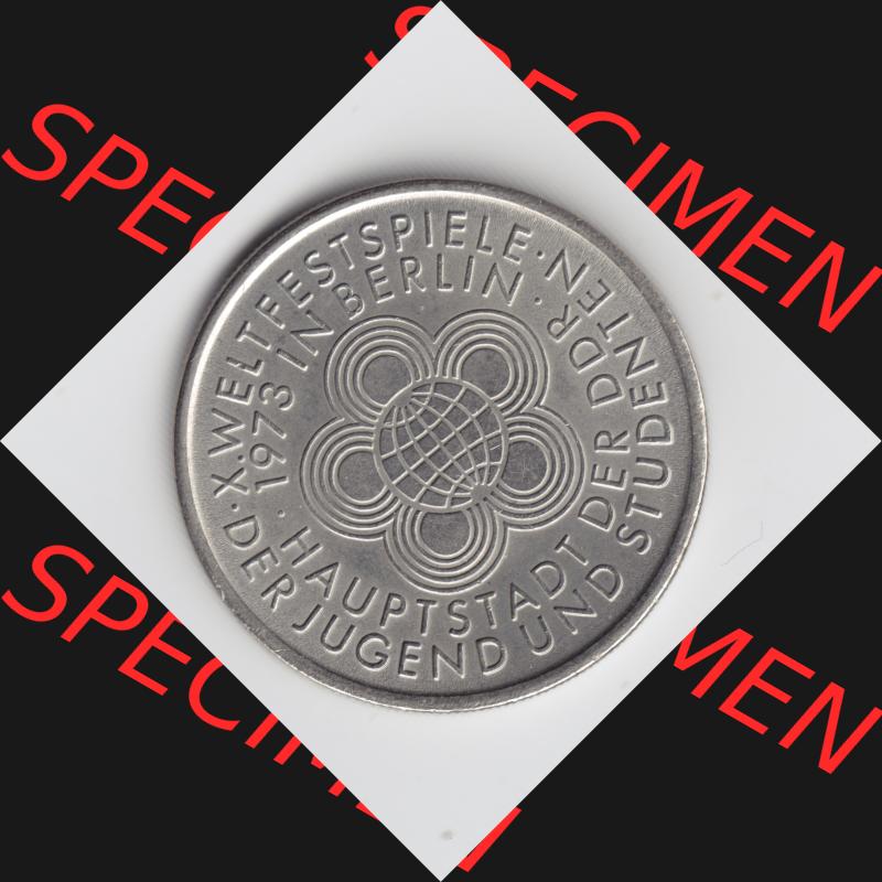 1973, 10 Mark Gedenkmünze der DDR, X. Weltfestspiel der Jugend und Studentenen in Berlin, Münzen-Vorderseite mit dem Motiv der Münze auf einen Digitalen Bild,... Sammlung