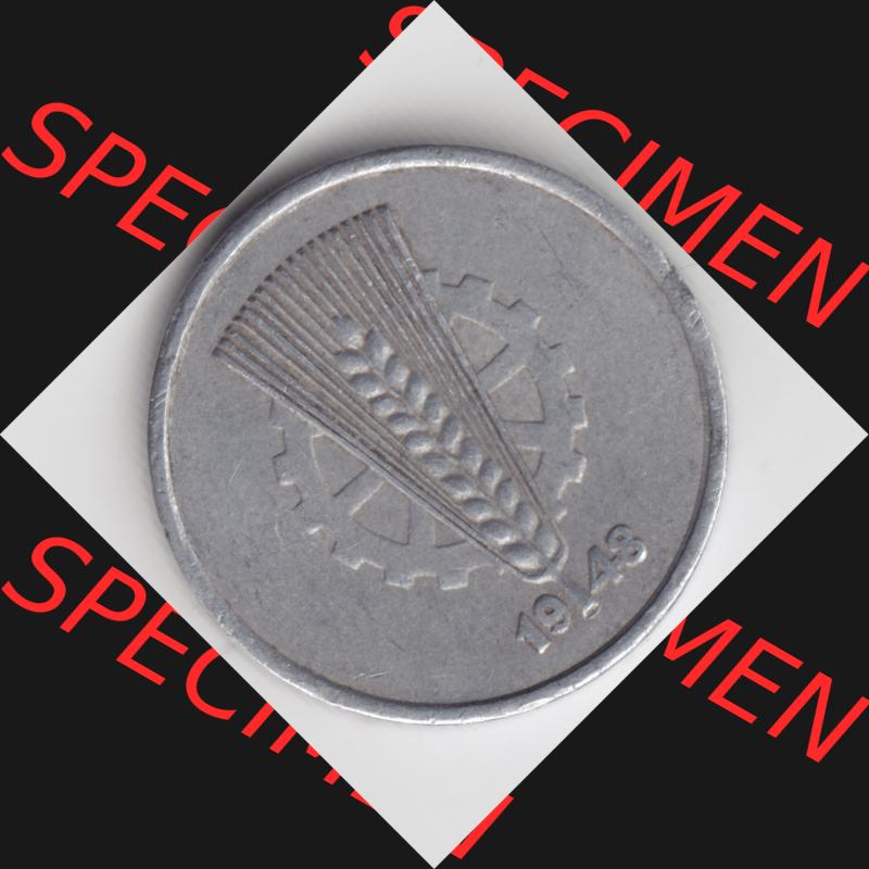 1948, A 10 Pfennig Münzen-Rückseite mit Wappen Deutschland der DDR, der Deutschen Demokratischen Republik, die DDR Münzen können auf EMBMV im Katalog katalogisiert... Sammlung