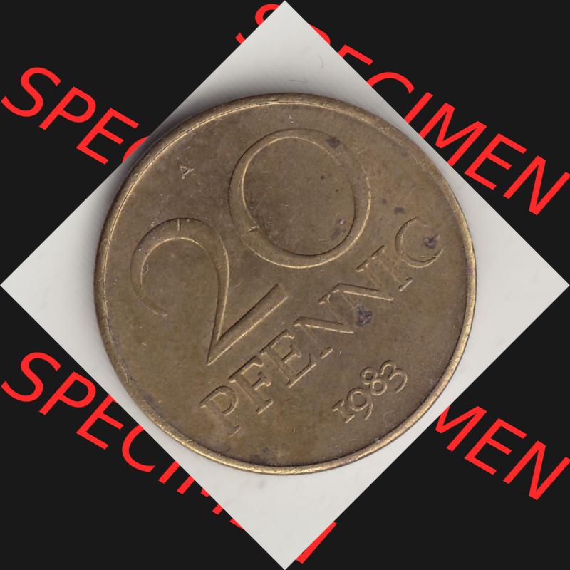 DDR Münze 1969-1990 Umlaufmünze / Kursmünze 1969-1990, 20 Pfennig 1983-1, DDR-Telefonmünze. Rückseite mit Wertzahl bzw. Nominalwert der 20 Pfennig... Sammlung