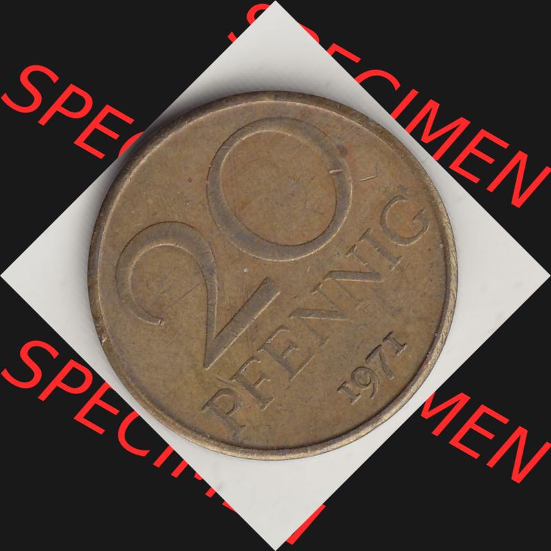 DDR Münze 1969-1990 Umlaufmünze / Kursmünze 1969-1990, 20 Pfennig 1971-2, DDR-Telefonmünze. Rückseite mit Wertzahl bzw. Nominalwert der 20 Pfennig... Sammlung
