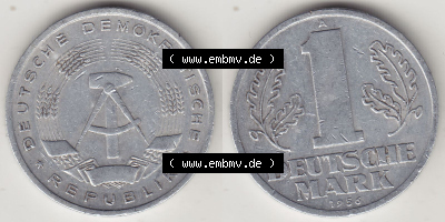 DDR Münze 1956-1990 Umlaufmünze / Kursmünze 1956-1963, A 1 Deutsche Mark 1956 (Stück 2). Vorderseite und Rückseite horizontal... Sammlung