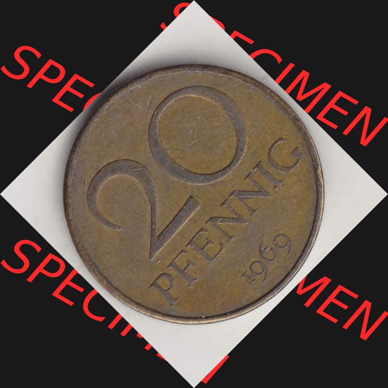 DDR Münze 1969-1990 Umlaufmünze / Kursmünze 1969-1990, 20 Pfennig 1969-6, DDR-Telefonmünze. Rückseite mit Wertzahl bzw. Nominalwert der 20 Pfennig... Sammlung
