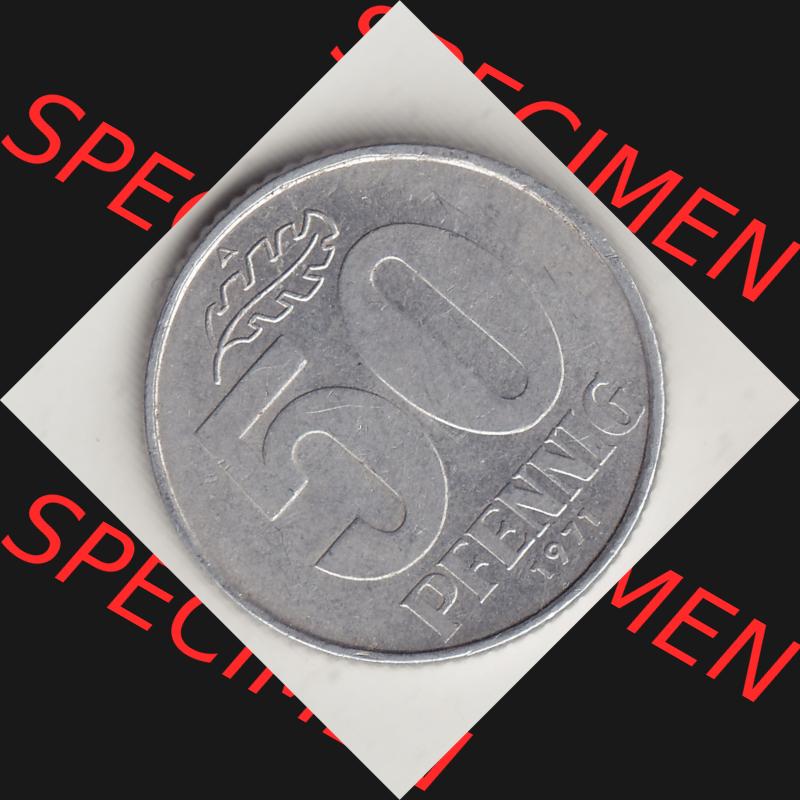 DDR Münze 1958-1990 Umlaufmünze / Kursmünze 1958-1990, A 50 Pfennig 1971-2 der DDR-Mark. Rückseite der 50 Pfennig mit Wertzahl / Wertangabe der DDR-Münze.... Sammlung