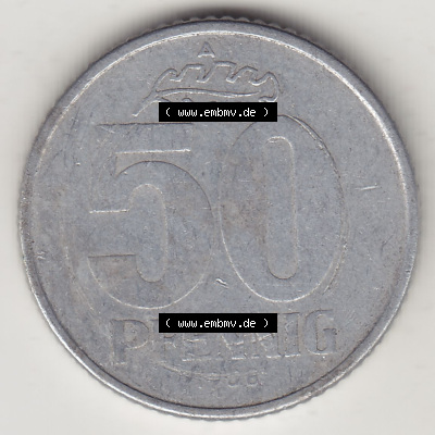 DDR Münze 1958-1990 Umlaufmünze / Kursmünze 1958-1990, A 50 Pfennig 1958 (Stück 4) der DDR-Mark. Rückseite der 50 Pfennig... Sammlung