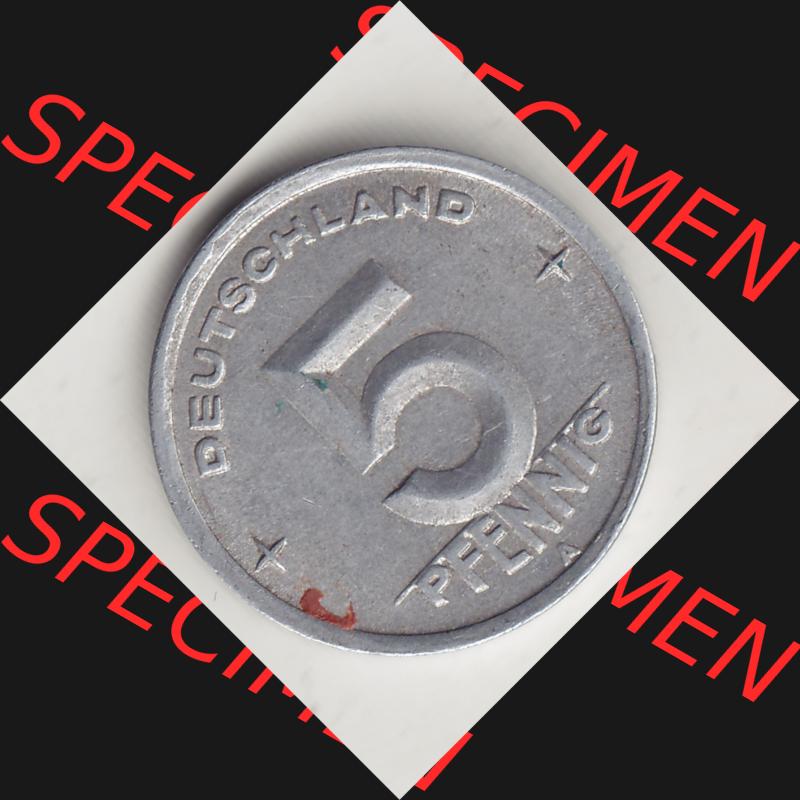 DDR Münze 1948-1990 Umlaufmünze / Kursmünze 1948-1950, A 5 Pfennig 1949-1. Rückseite der 5 Pfennig Münze der DDR. Hier im online Katalog befinden sich 5... Sammlung